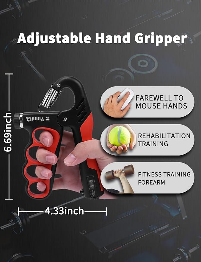 ProGrip Strength Trainer with Auto-Count & Wide Adjustment (11-220 LBS) –Hand Strengthener Kit for Home Gym, Forearm Building & Recovery Training