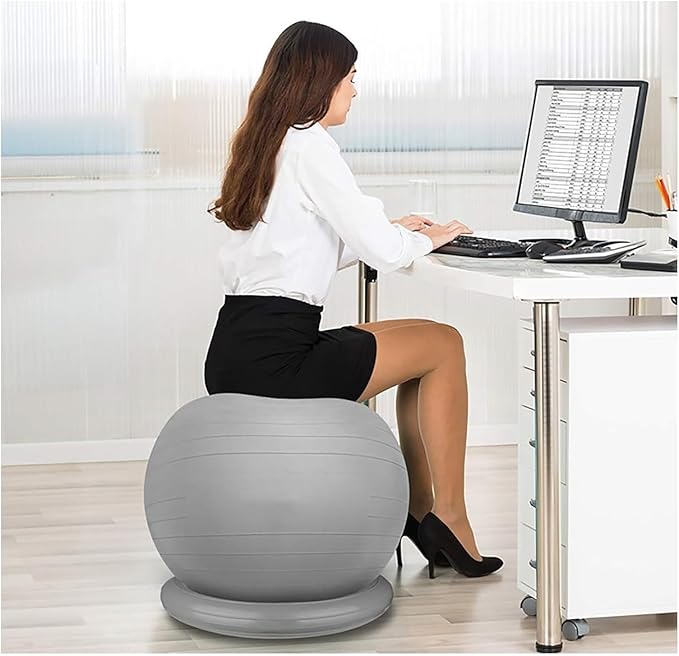 Yoga Ball Chair,Yoga Ball，Exercise Ball, Yoga Ball Chair Ergonomic Exercise Ball Stool with Base Stability Yoga Ball Chair for Adults Pregnancy Fat People Comfort Balance(Light Gray,75cm ( 29 1/2" ))