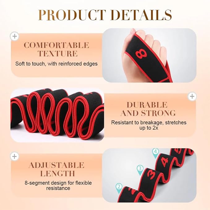 Fitness Resistance Band for Stretching and Yoga, 8 Loops Numbered Resistance Band, Elastic Training Bands for Yoga, Stretching, Pilates, Fitness