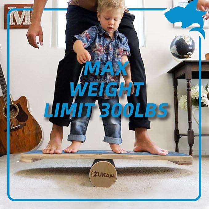Balance Board Trainer, Wooden Balancing Board with Workout Guide to Exercise and Build Core Stability, Wobble Board for Skateboard, Hockey, Snowboard & Surf Training