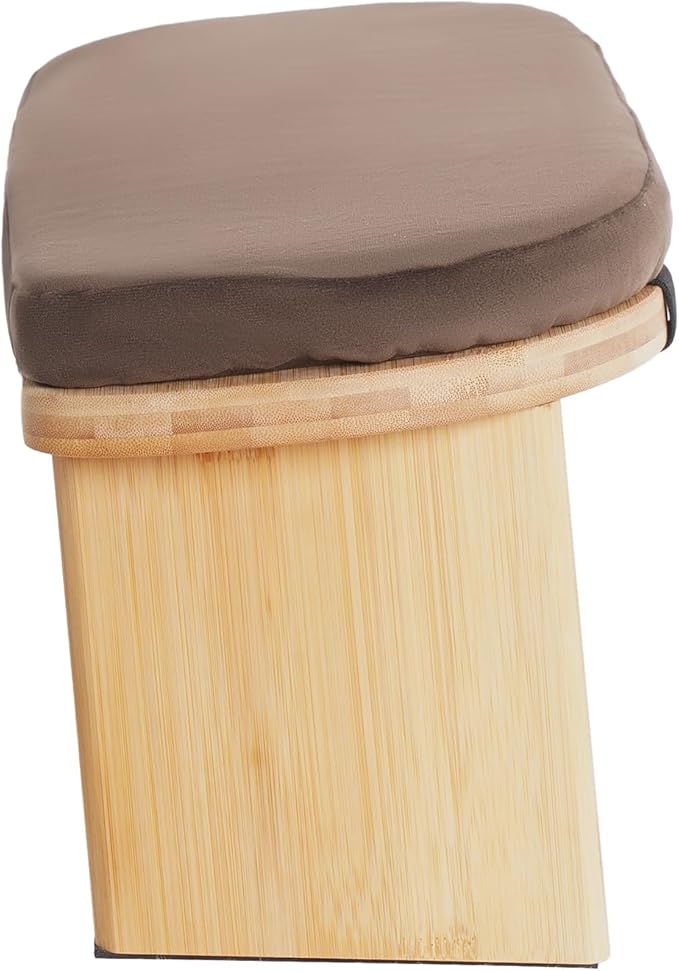 Bamboo Meditation Bench, Foldable & Ergonomic Meditation Stool, Portable Prayer Bench with Cushion, Comfortable Kneeling Chair for Kneeling or Sitting, Coffee
