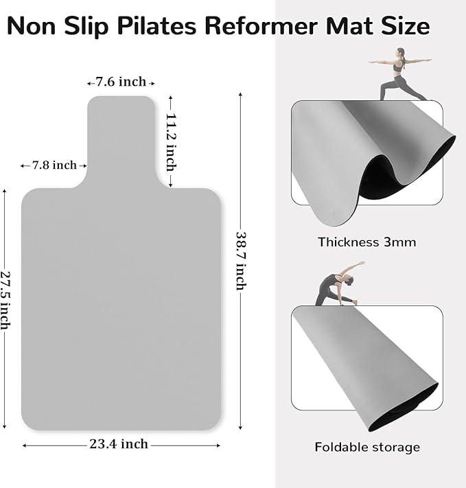 Non Slip Pilates Reformer Mat, Soft Fleece Surface Pilates Towel Mat, Pilates Mat with Multiple Equipment, Lightweight and Foldable, Sweat Wicking and Quick Drying, For Yoga and Fitness (Gray)
