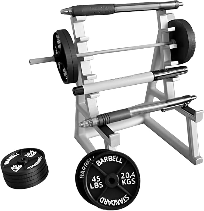 Funny Barbell Pen Holder - Mini Squat Rack Ornaments with 4pcs Weight Plates, Barbell Rack Ornaments for Fitness and Weightlifting Fans