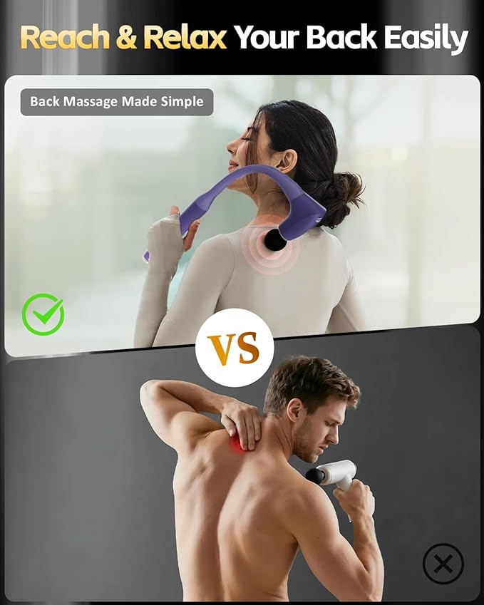 2-in-1 Detachable Muscle Massage Gun Deep Tissue with 20'' Extension Handle, Back and Neck Massager for Pain Relief, Handheld Massager for Shoulder Lower Back Leg Waist, Purple