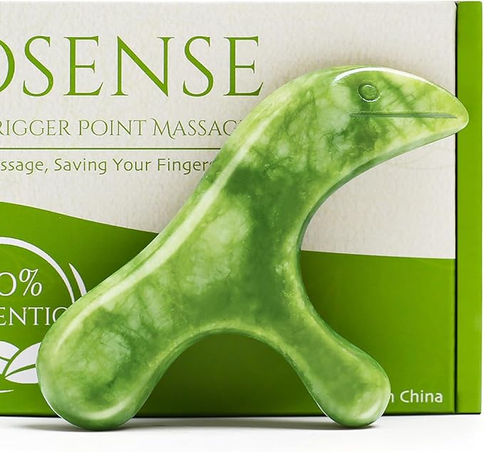 Jade Deep Tissue Trigger Point Massage Tool - Natural Jade Gua Sha Scraping Stone - Foot Reflexology Acupressure Point Massager for Full Body Relaxing, Muscles Soreness and Pain Relief