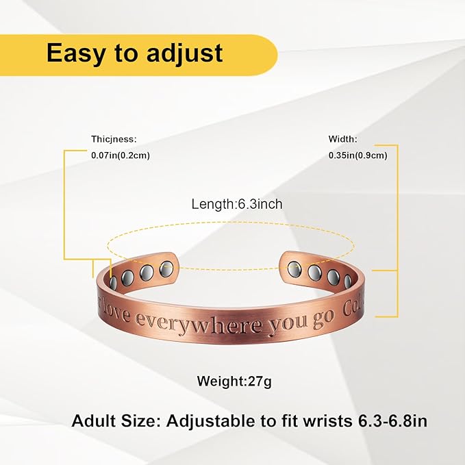 Copper Magnetic Bracelet for Women, 99% Pure Copper Adjustable Bracelet, Fashsion Jewelry Presents (0946Q9)