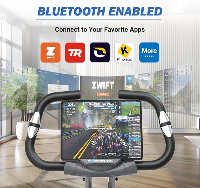 Exerpeutic Foldable Exercise Bike, 8 levels of Resistance Stationary Bicycle with Airsoft Seat, LCD Display to Track Distance, Calories, Time and Speed