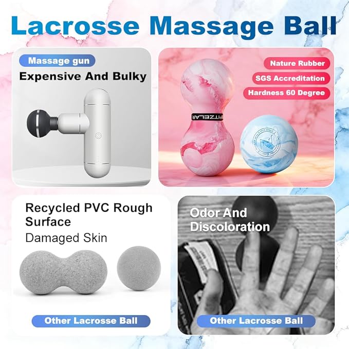 Massage Lacrosse Balls for Myofascial Release, SGS Certification, Massage Deep Tissue for Back and Shoulder, Trigger Point Therapy, Muscle Knots, Relieving Muscle Pain
