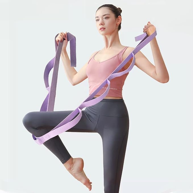 Aozora Yoga Strap Stretching Strap with Loops, Stretch Straps for Physical Therapy, 10 Loops Non-Elastic Exercise Strap for Pilates, Dance and Gymnastics
