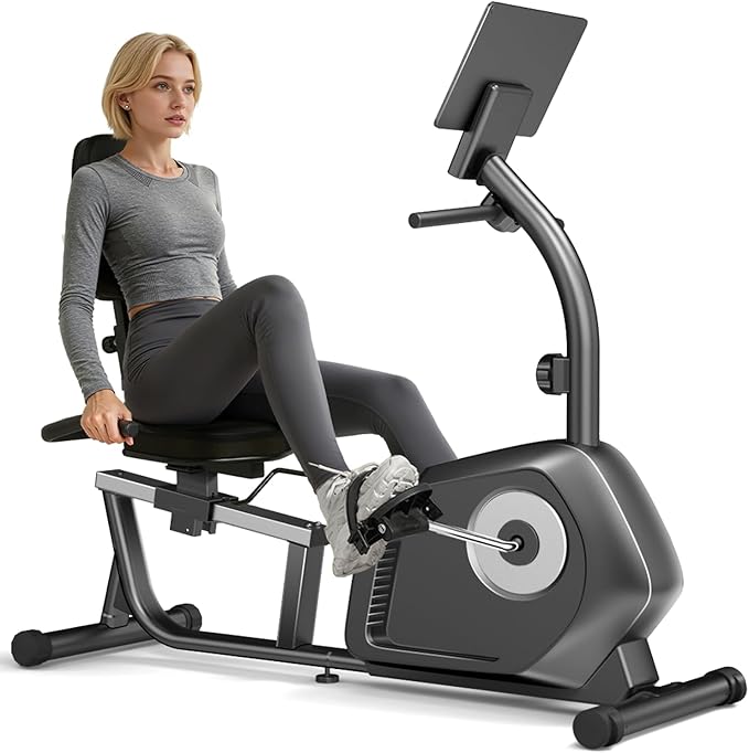 UMAY Recumbent Exercise Bike, Magnetic Staionary Bikes for Home with 16-level Resistance & Adjustable Seat, Staionary Bike for Seniors Adults, 350 LBS & LCD Monitor