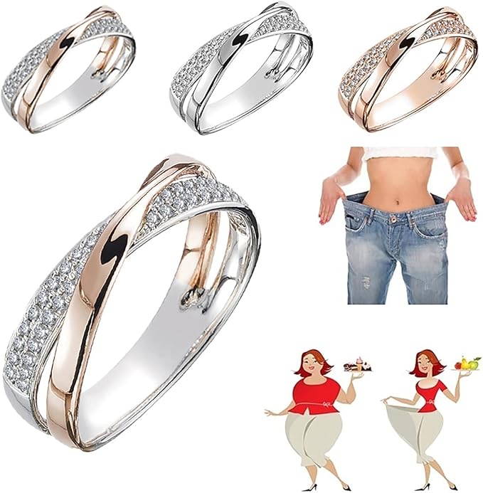 LONG-A 2 Pieces Magnetic Slimming Ring, Weight Loss Health Care Fitness Jewelry Burning Weight Design Opening Therapy Lose Fashion X,Gold,7 =17 mm