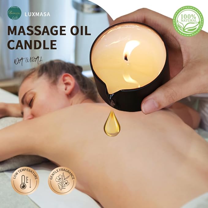 Massage Oil Candle 3 Pack, Amazing Gift Set, Warming Skin Moisturizing Body Lotion Oil, Soy Wax Low Temp Scented Candle 6.9 OZ (Lavender,Little Black Dress,Satan Knee)