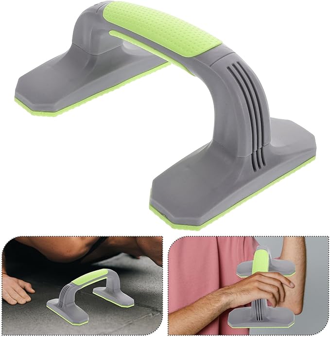 SECFOU Push up Bars and Strength Training Pushup Stands, Plastic Construction with Grip Handles, Gray and Green, 1 Pair at Home Gym Workout and Floor Exercise Equipment