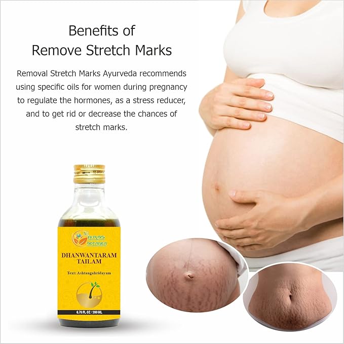 HERBS BOTANICA Dhanwantharam Thailam Oil for Massage Oil, Support Overall Relaxation, Prevent Stretch Marks, Moisturizes Skin, Natural Strength After Delivery 200 Ml