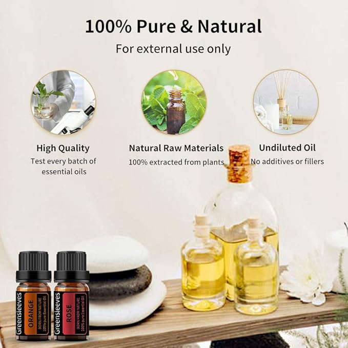 GREENSLEEVES Rose Orange Essential Oil Set, 2 x 10ml Pure Plant-Based Fragrance Oil for Aromatherapy, Essential Oils for Diffuser, Massage, Bath Bomb, Scented Candle Soap Making
