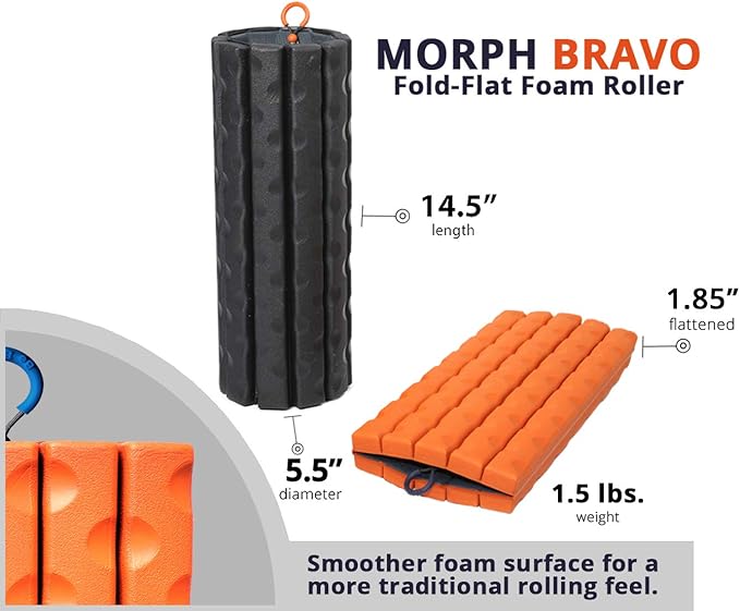 Brazyn Morph Foam Roller: Collapsible Travel Foam Roller for Back Pain Relief, Workout Muscle Recovery, Back Massager, Deep Tissue Leg Massage, Back Cracker (Midnight, Traditional)
