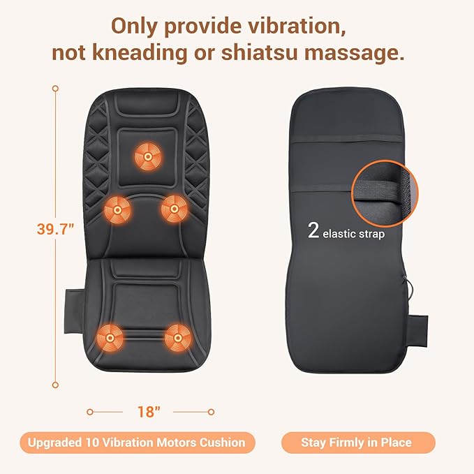 Back Massager with Heat,Heated Seat Cover Cushion with 5 Vibrating Massage Nodes Chair Pad for Pain Relief Home Office Use