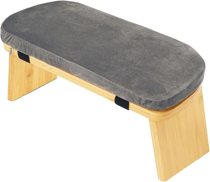 Meditation Bench Prayer Bench with Soft Cushion Wooden Comfortable Portable Folding Kneeling Stool Prayer Stool, Gray