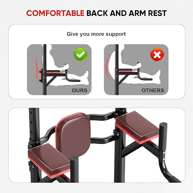 Pull Up Bar Station, Adjustable Multifunction Power Tower Dip Bar Station Home Gym Strength Training Workout Equipment for Pull-up Push-up Dips (Black-Classic).