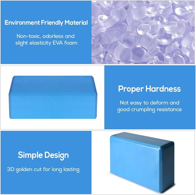 5pcs Yoga Equipment Set | EVA Yoga Blocks/Grip - enhanced Knee Pads / 8.2ft Stretching Strap | Yoga Kit for Beginners/Pilates/Home Exercise | Purple/Pink/Blue (Optional)