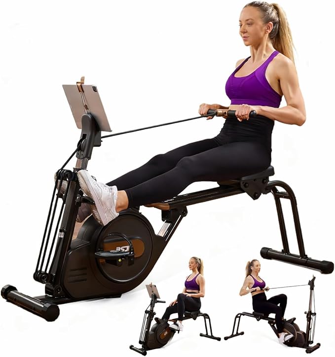 Rowing Machine, 3 in 1 Rower with 6-Level Adjustable Height & 8-Level Resistance, Dual Slide Rail System, Supports Up to 350 lbs, Row Machine for Home Exercise