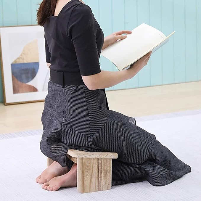 Kneeling Chair,Meditation Bench Kneeling Stool,Perfect Wooden Kneeling Stool Ergonomic Kneeling Meditation Yoga Bench, with Locking Hinges, for Tea Ceremony, Yoga, Praying, Deep Meditation Bench(White