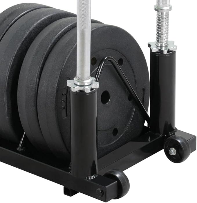 Yaheetech Horizontal Barbell Bumper Plate Rack Holder Olympic Bar Storage Rack with Handle and Wheels,Black