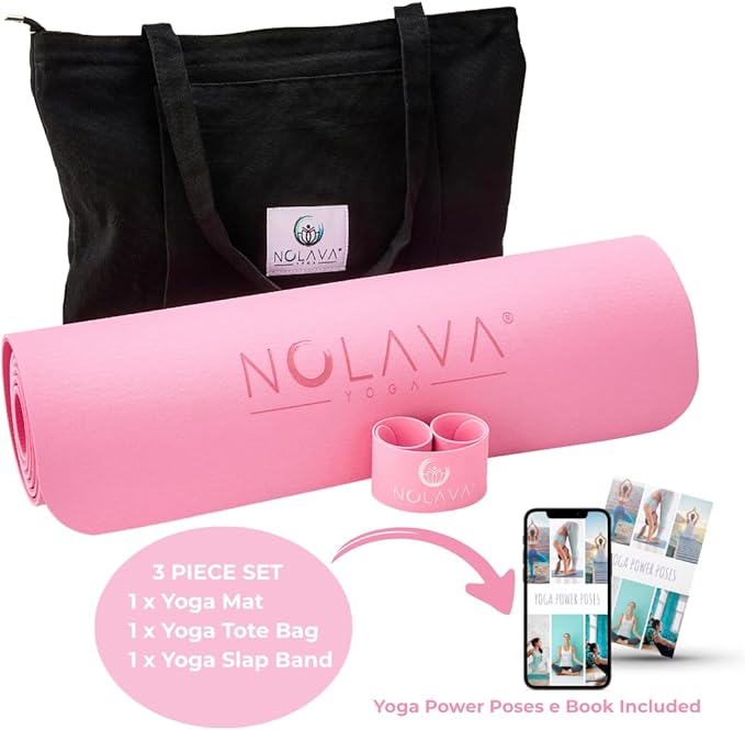 NOLAVA Yoga Mats & Complete Sets - TPE, Non-Slip - Includes Mat, Blocks, Strap, & More (6pc or 7pc Sets) - For Pilates, Yoga & Fitness