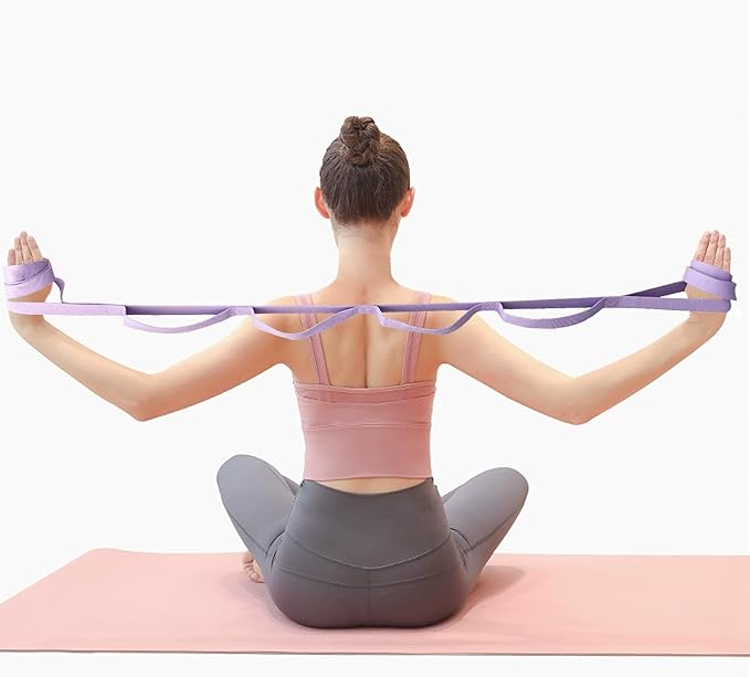 Aozora Yoga Strap Stretching Strap with Loops, Stretch Straps for Physical Therapy, 10 Loops Non-Elastic Exercise Strap for Pilates, Dance and Gymnastics