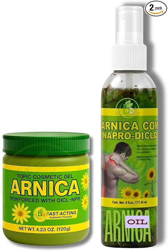 Arnica Massage Combo – Oil 6 fl oz + Gel 4.23 oz – Natural Topical Set for Muscles & Joints,Fast-Absorbing, Botanical Aroma,Daily Massage Therapy Use – Non-GMO,100% Natural – Authentic by BexpertsUSA