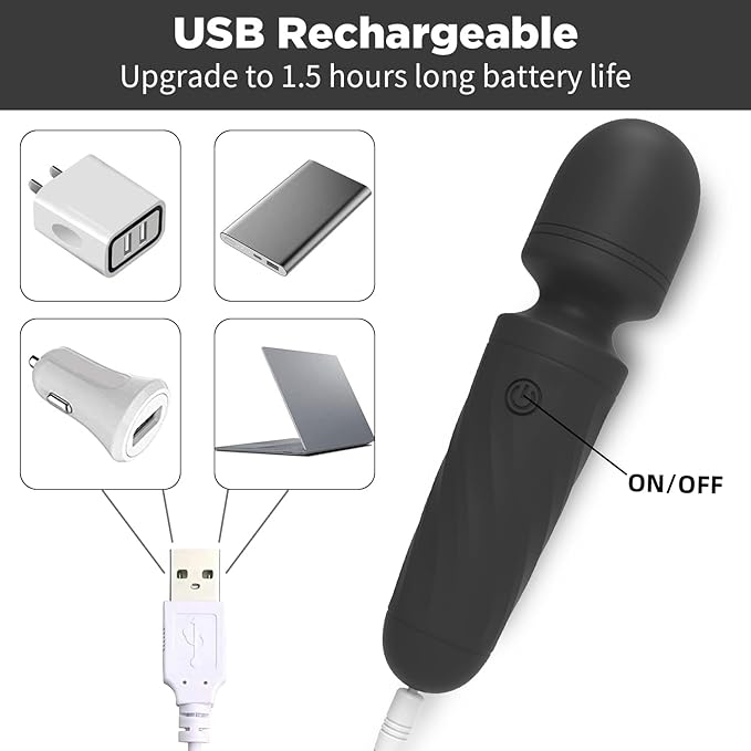 Handheld Personal Mini Massager Tool– Waterproof, USB Rechargeable, 10 Vibration - Perfect on Back Legs Hand Pains and Sports Recovery(Black)