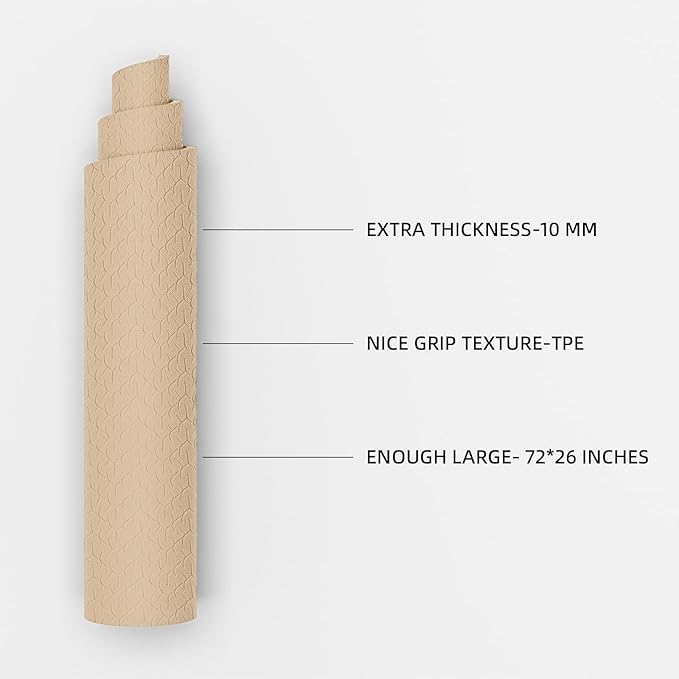 10 mm Yoga Mat 72"x26" TPE Non-Slip Exercise Mat 0.4" Thick, Easy-to-Carry Fitness Mat for Yoga, Pilates & Workout, Professional Mat, Made with Recyclable Material, Durable, Easy to Clean