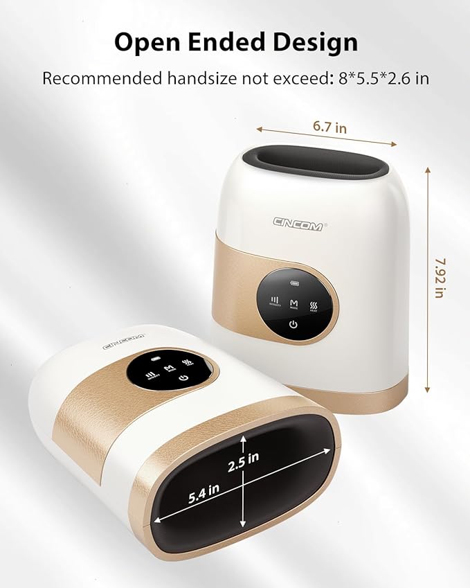 CINCOM Upgraded Hand Massager with Heat and Compression for Arthritis and Carpal Tunnel - Cordless & Rechargeable (Pearl White & Gold)