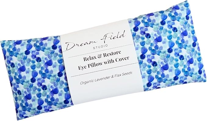Lavender Eye Pillow with Removable Washable Cover – Handmade Muslin Inner Pillow with Organic Lavender | Blue Dots