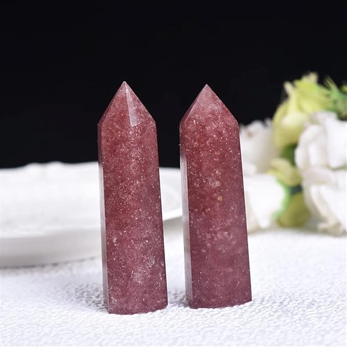 Meditation Home 2PC Natural Strawberry Crystal Column six Prismatic Column Single Crystal six Prism Home Meditation (Size : 8-9cm)