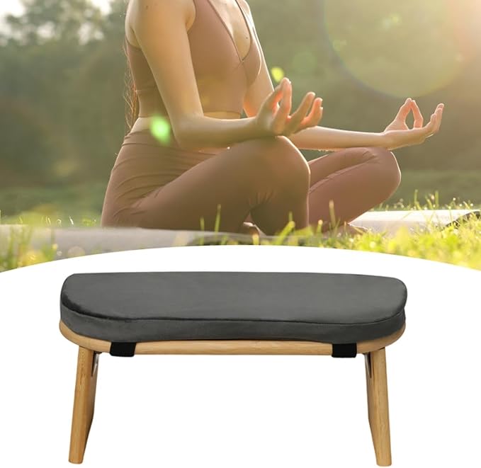 Meditation Bench Prayer Bench Removable Ergonomic Foldable Bamboo Kneeling Stool Stool for Office Bedroom Tea Ceremony(Dark Grey)