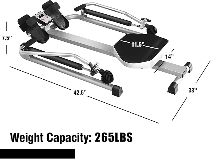 GYMAX Rowing Machines for Home, Hydraulic Rower with LCD Monitor, Adjustable Resistance up to 110LBS & Large Cushioned Seat, 265LBS Quiet Rowing Machine for Aerobic Workout Exercise Fitness
