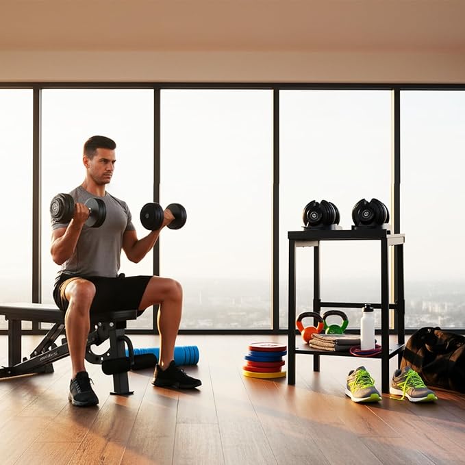 Commercial Heavy Duty Adjustable Dumbbell Stand & Kettlebell Stand, Adjustable Dumbbell Weight Rack, Kettlebell Storage Rack, Weight Rack for Garage/Home Gym/Commercial with Non-Slip Base, Anti-Tip Safety & Space-Saving Design, Weight Capacity 500/600/...