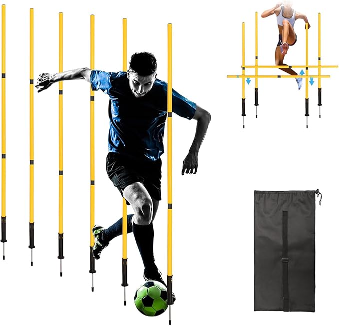 Soccer Agility Training Poles Set: Football Speed Training Equipment with 6Soccer Agility Poles Adjustable Height Hurdles for Basketball Athletes Youth