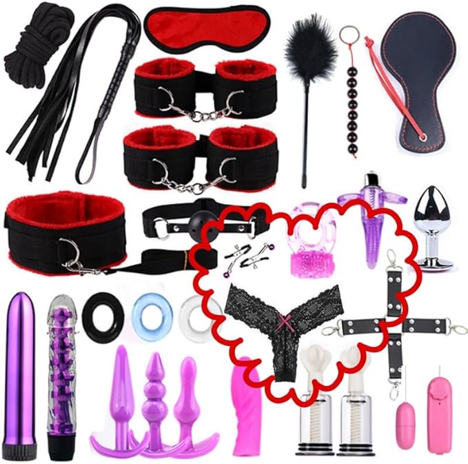 Fashion 28 Piece Pilates Soft Leather Nylon Hand, Foot, and Hip Equipment Set, Couple Cosplay Clothing, Fun Yoga Accessories, Original Gift (Red)