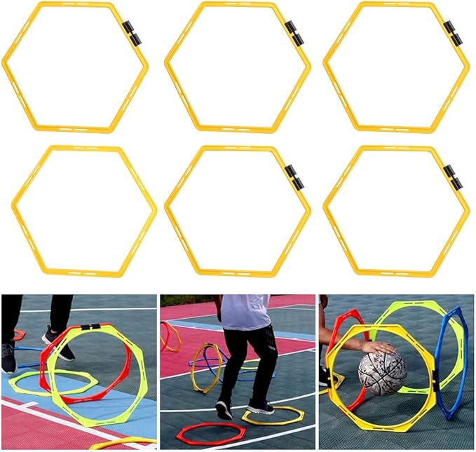 Hexagonal Agility Rings, Speed Rings, Pack of 6, Portable Hexagonal, Agility Hurdles, Footwork Training