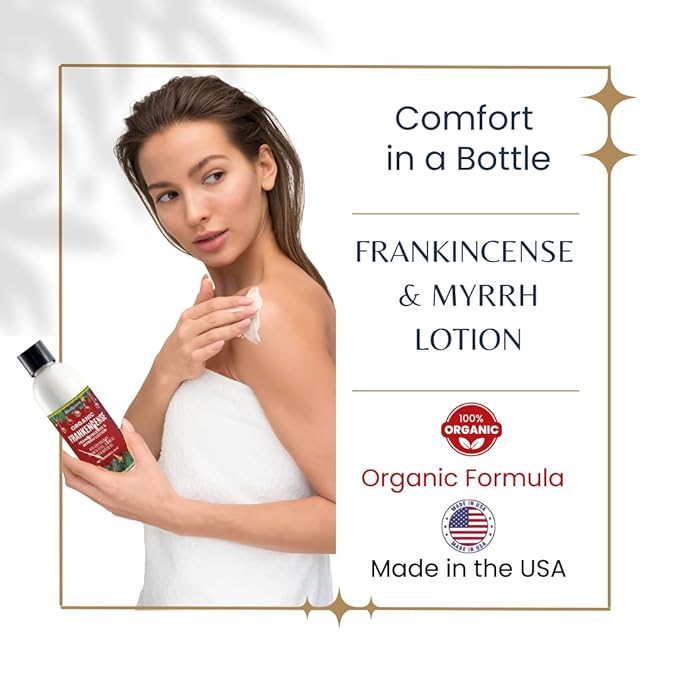 Frankincense & Myrrh Organic Hand, Body & Massage Lotion Gift Box 3 Pack Holiday Christmas Gifts, Hand Cream, Stocking Stuffer, Self Care, Massage