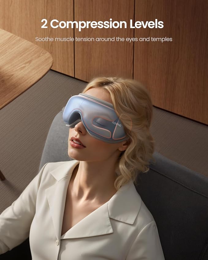 RENPHO Eye Massager with Heat, Birthday Valentines Day Gifts, Migraine Massager with Remote, Compression, Silent Mode, Bluetooth, Heated Sleep Mask for Strain Relief, Stye Eye, Improve Sleep