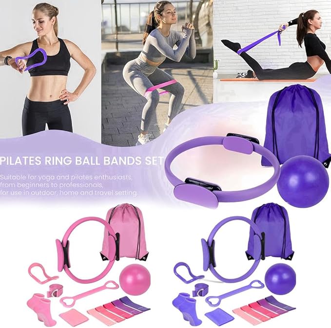 Pilates Essentials Kit for Women,2025 New Pilates Kit for Home Workouts,Beginners Home Pilates Essential Kit,Hip Exercise Band Yoga Ball,Portable Fitness Equipment for Core Strength, Stretching