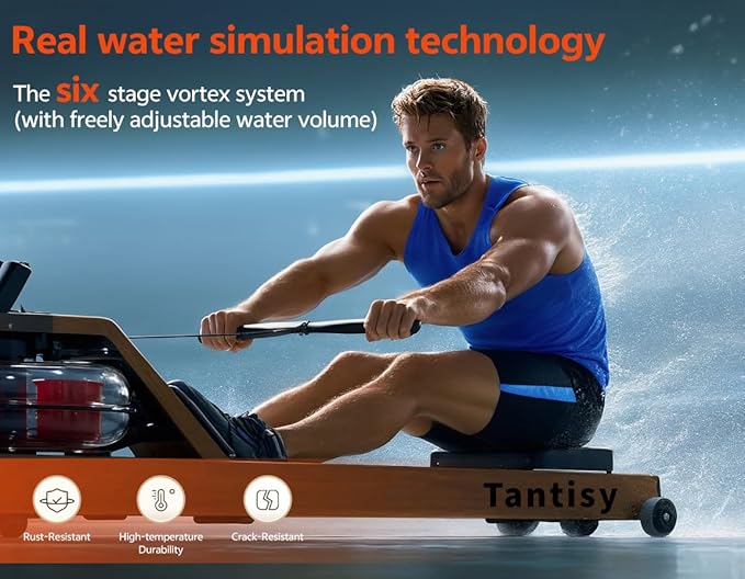 Foldable Rowing Machines for Home with Adjustable Large Water Tank & Comfortable Seat for Real Experience Immersive Water Rower, APP Link,Joint 0 Impact 330LBS Weight Capacity;