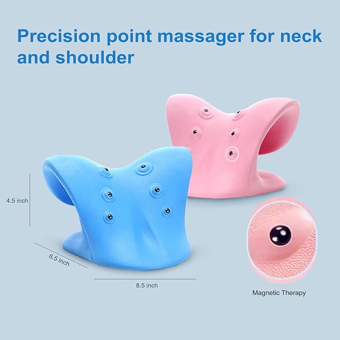 Neck Stretcher with Magnetic Therapy Acupressure for Pain Relief, Neck and Shoulder Relaxer, Chiropractic Pillow, Restore Neck Curve (Blue)