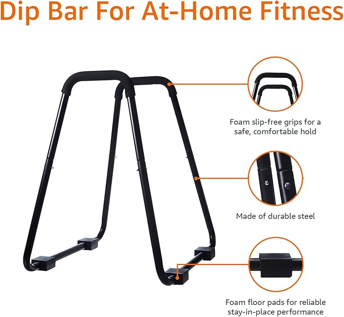 Amazon Basics Strength Training Dip Station for Home Gym, Portable Tricep Dips Bar, Black