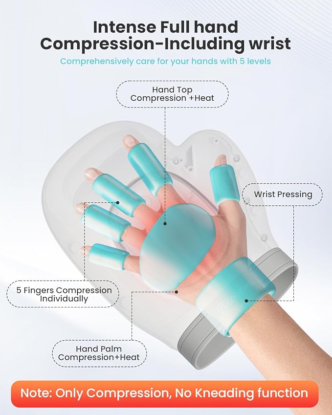 COMFIER Cordless Hand Massager for Arthritis and Carpal Tunnel, Updated Bigger Electric Hand Massager with Heat and Compression,Wrist, Finger Massage,Gifts for Women,Men