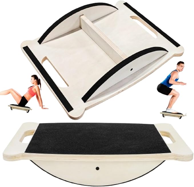 Wooden Balance Board, 350LBS Wobble Board with Handle for Adults, Anti-Slip Rocker Boards for Physical Therapy & Core Strength, Balancing Boards for Office Standing Desk