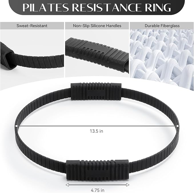 Pilates Kit, Pilates Ring and Ball Set with 5-Level Resistance Bands for Core Strength, Stretching, Toning & Full Body Home Workout Pilates Equipment